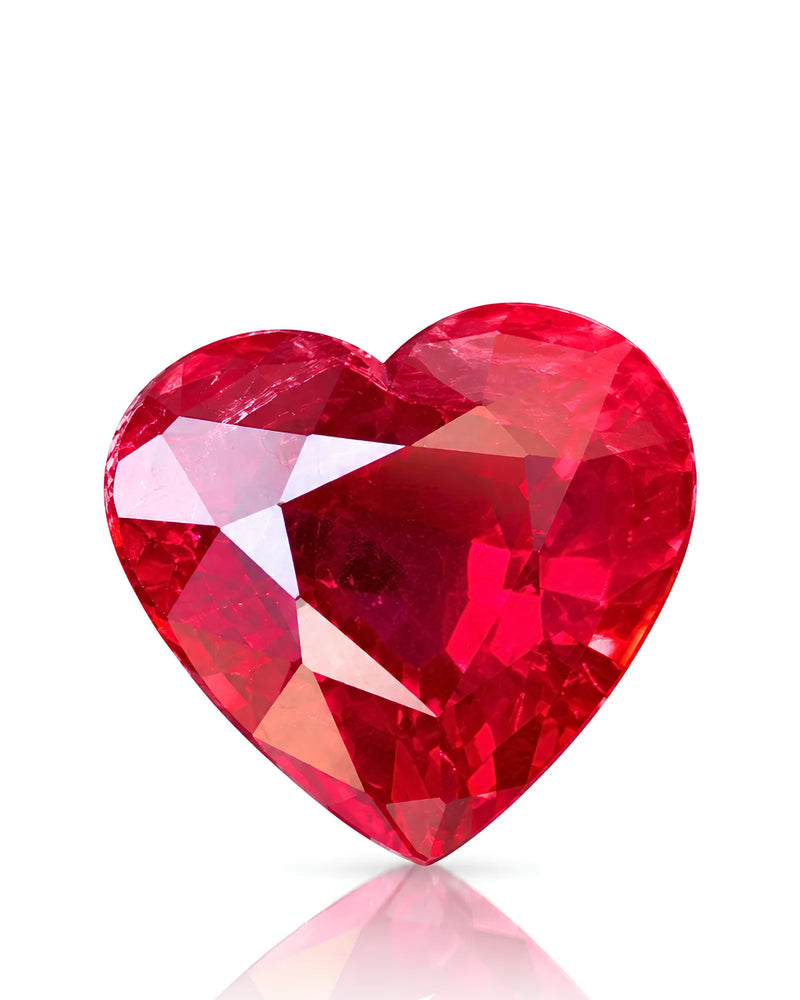 1.02 CTS Natural Mozambique Ruby with vivid red colour in a distinctive heart-shaped main view | SARATTI