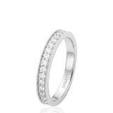 Milgrain Wedding Band with Diamonds in White Gold