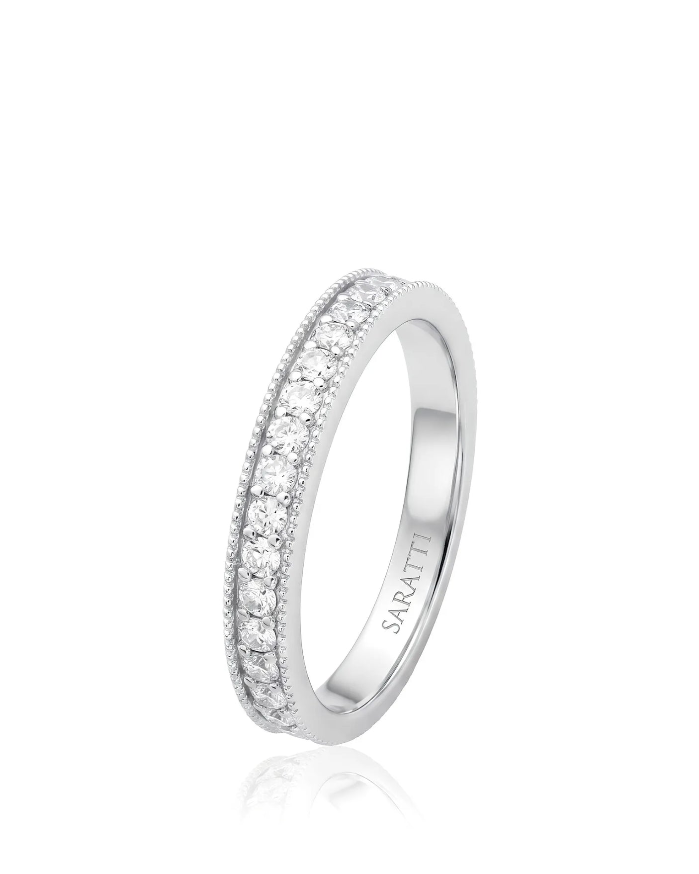 Milgrain Wedding Band with Diamonds in White Gold