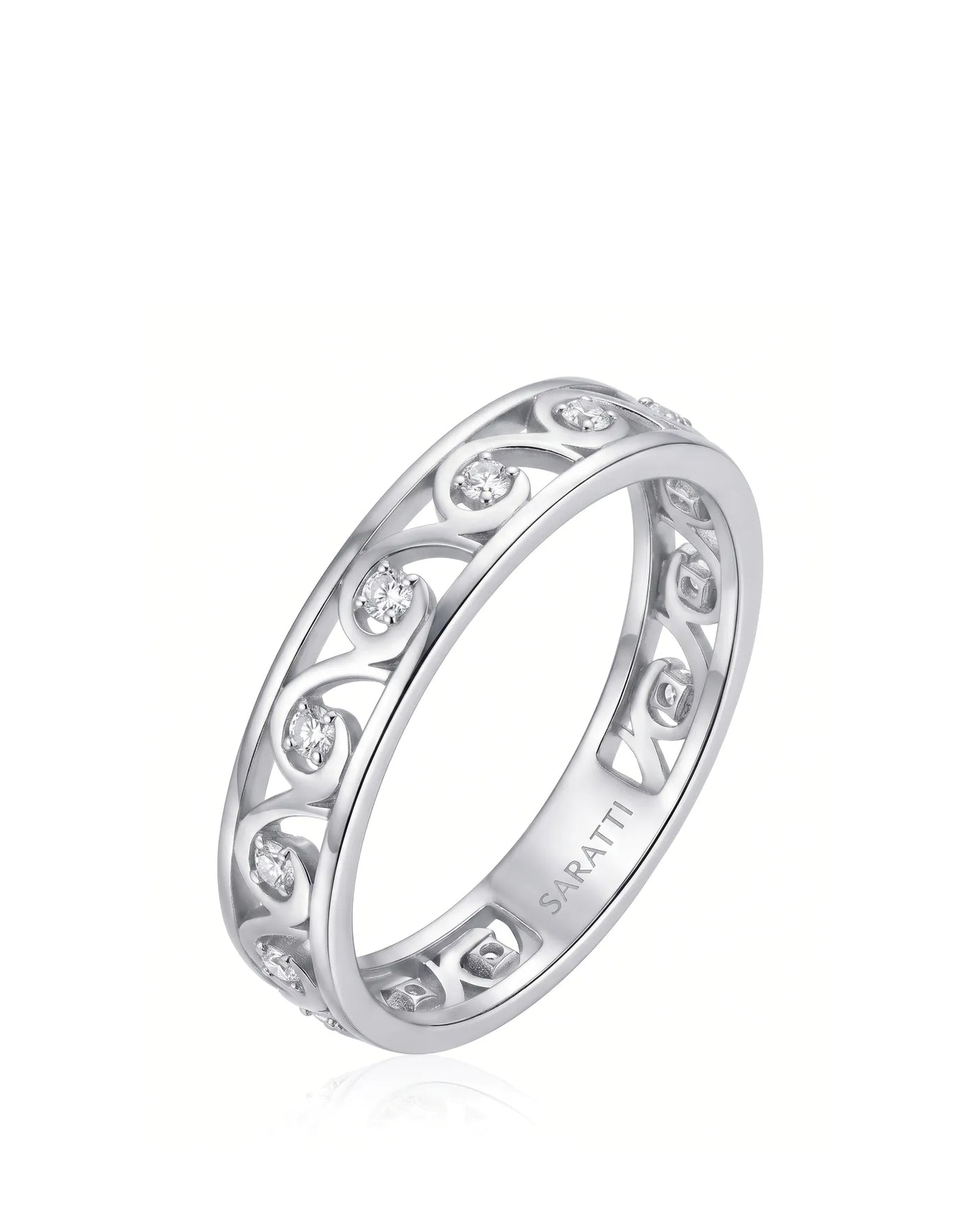 Art Nouveu Wedding Band with Diamonds Yellow Gold