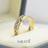 Vintage mens wedding band two tone rotating design ring in 18K yellow and white gold | SARATTI