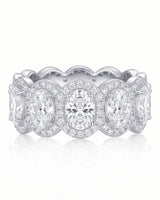 Oval Ring Wedding Band with Halo in White Gold