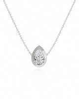 SOLARA Bezel-Set Pear Cut solitaire necklace setting in white gold, front view | SARATTI
