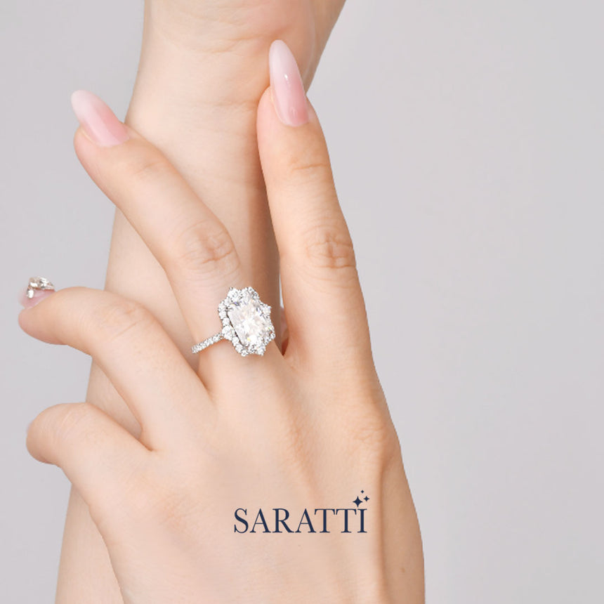 18K White Gold Radiant-Cut Center Stone Ring | Saratti