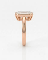 2 carat emerald-cut diamond bezel engagement ring in rose gold, side profile | SARATTI