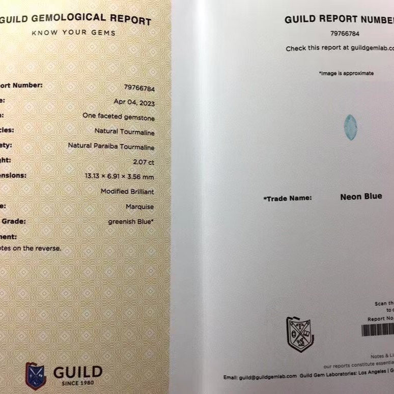 2.07cts Marquise Neon Greenish Blue Paraiba Tourmaline | GUILD Certified