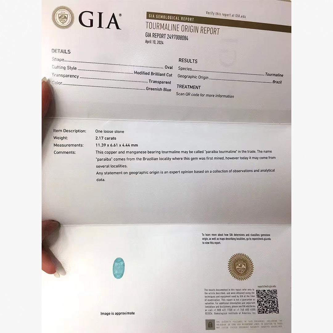 2.17 carats Paraiba Tourmaline Gemsotne - Oval Shape | Natural Brazil Paraiba tourmaline faceted gemstone | SARATTI
