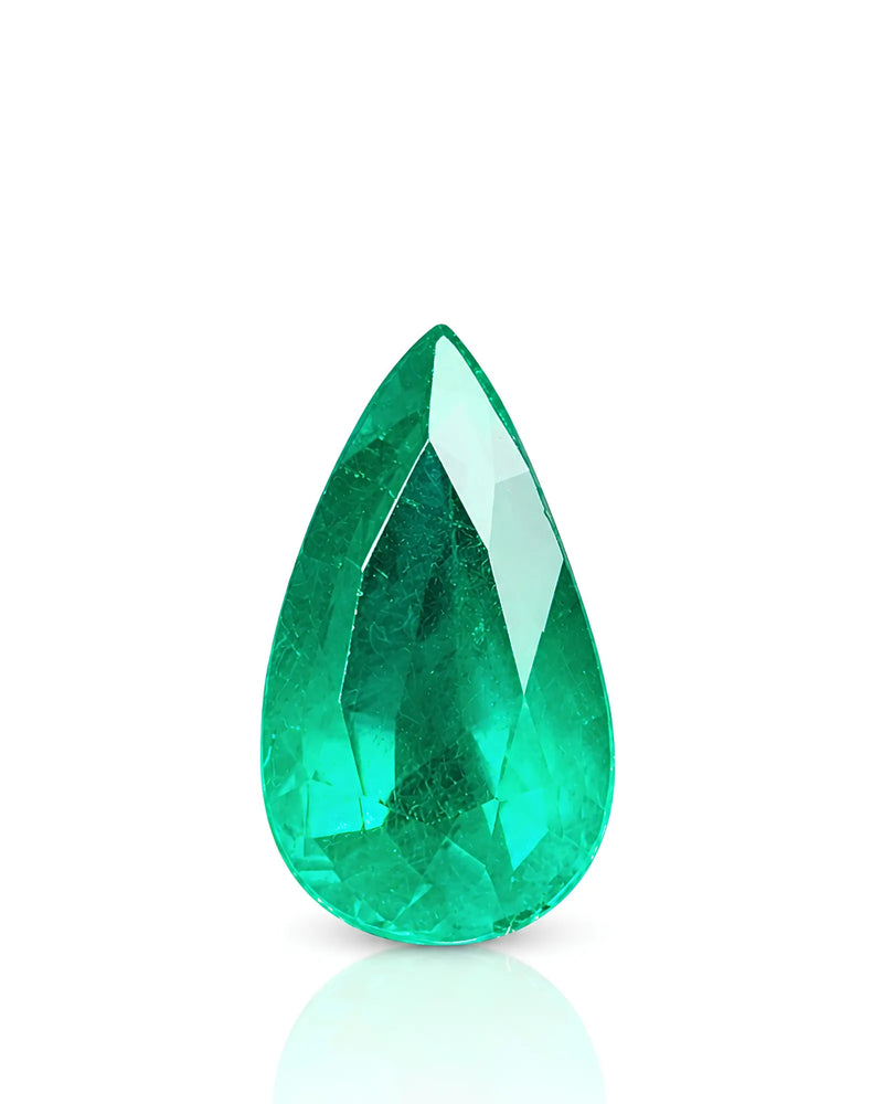 2.40ct Natural Emerald pear cut main face-up view in vivid green | SARATTI