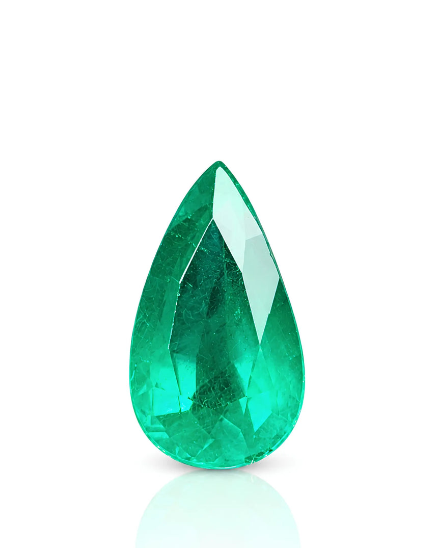 2.40ct Natural Emerald pear cut main face-up view in vivid green | SARATTI