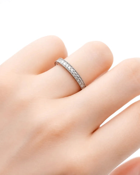 Milgrain Wedding Band with Diamonds in White Gold
