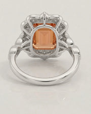 Platinum emerald cut Topaz halo setting with lace-inspired detail - SARATTI