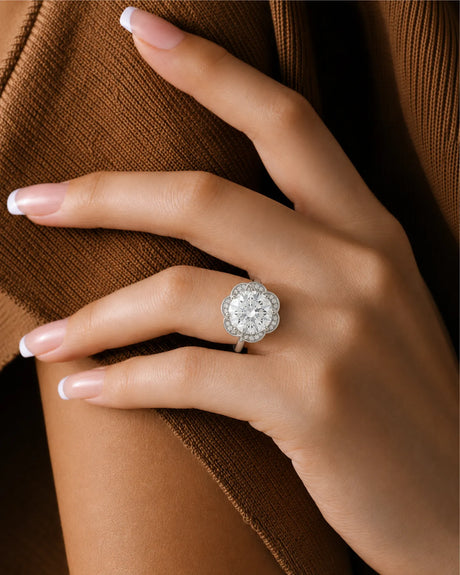 AYALA • 4 carat Moissanite Ring in White Gold with Halo