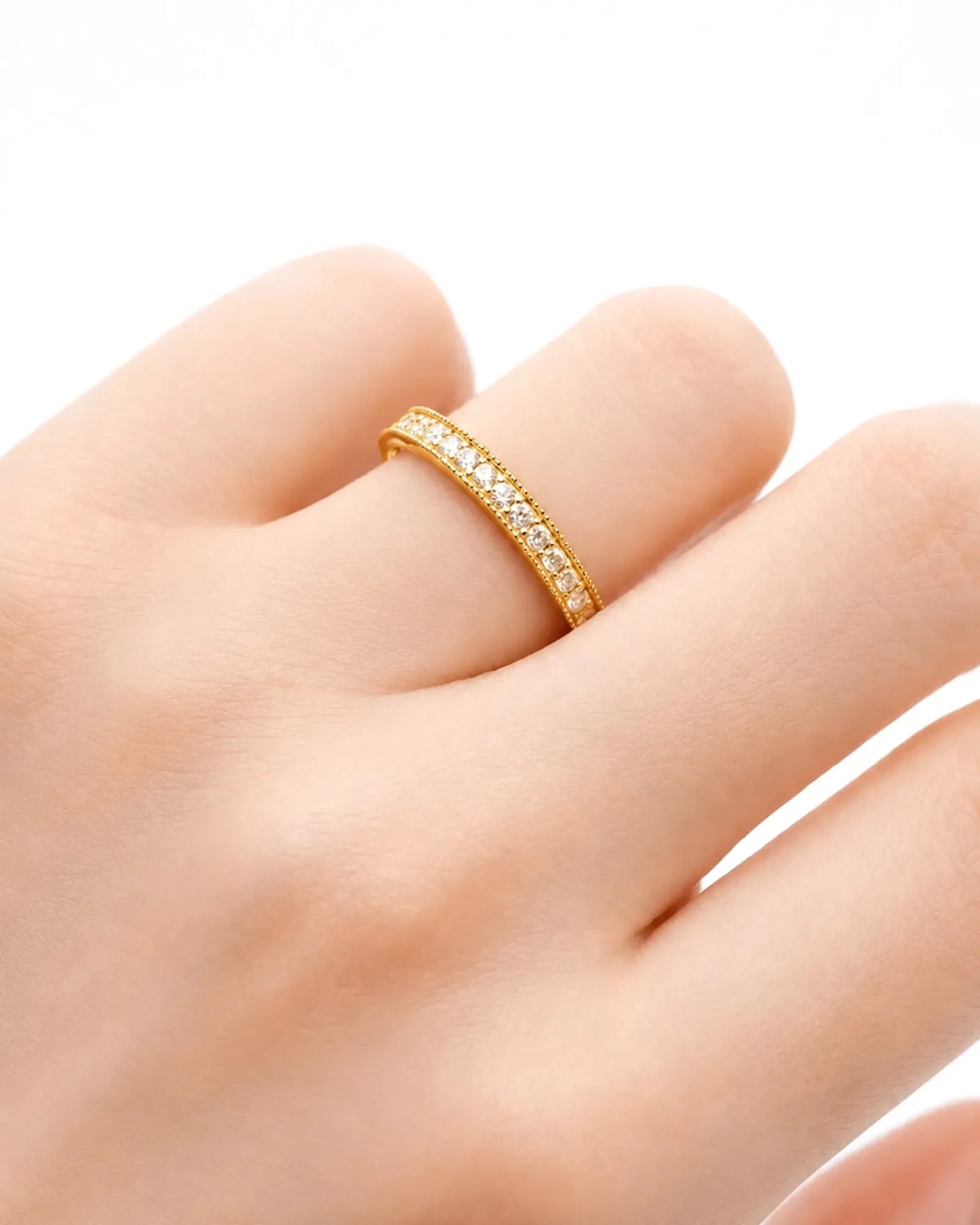 Milgrain Wedding Band with Diamonds in White Gold