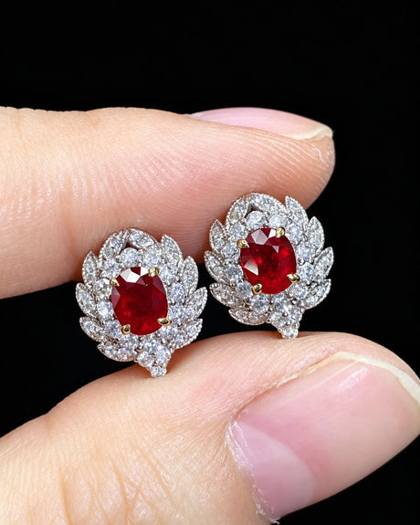 LAVINIA - Ruby Diamond Blossom Stud Earrings