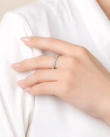 Twisted Shank Vintage Diamond Eternity Band in 18K White Gold — 18K White Gold — View 2
