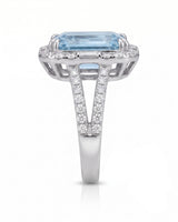 Aureline Halo Aquamarine split shank diamond ring setting in white gold, side profile | SARATTI