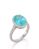 White gold view of Cordelle Halo Oval Paraiba Tourmaline diamond rope band setting | SARATTI