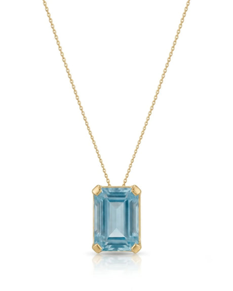 AURELLE emerald cut Aquamarine solitaire necklace setting in yellow gold front view | SARATTI