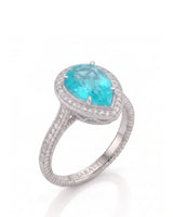 Cordelle Halo Pear Paraiba Tourmaline diamond rope band setting in white gold