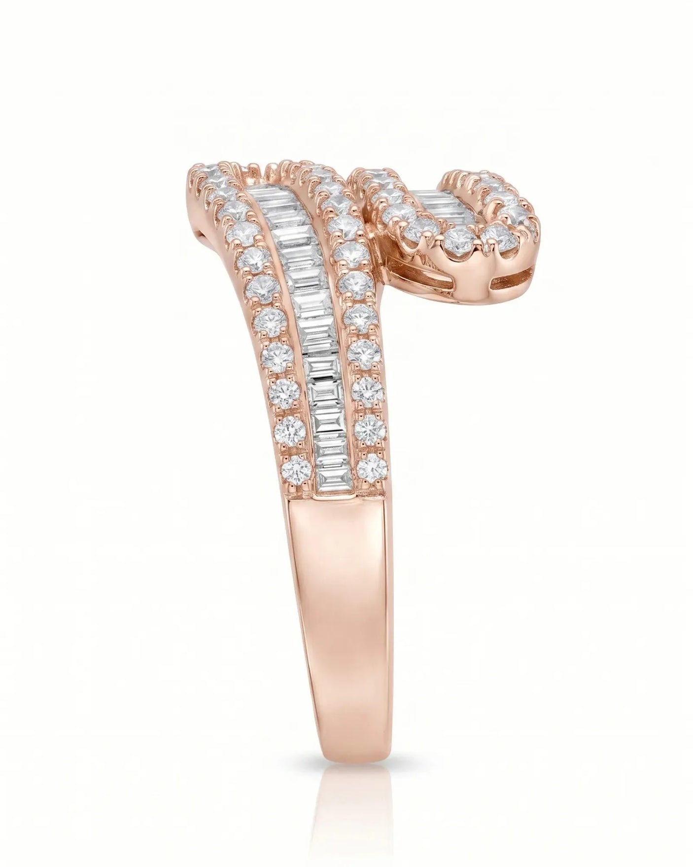 Baguette and Round Diamond Band in White Gold