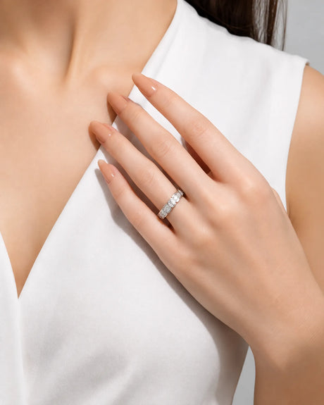 Emerald Cut Diamond Eternity Band in White Gold
