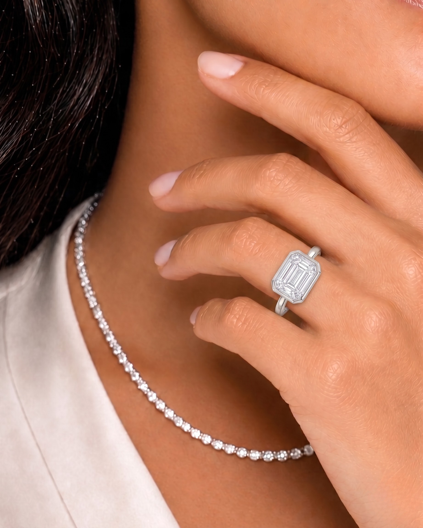 Natalia – Natural Emerald-Cut Diamond Bezel Ring