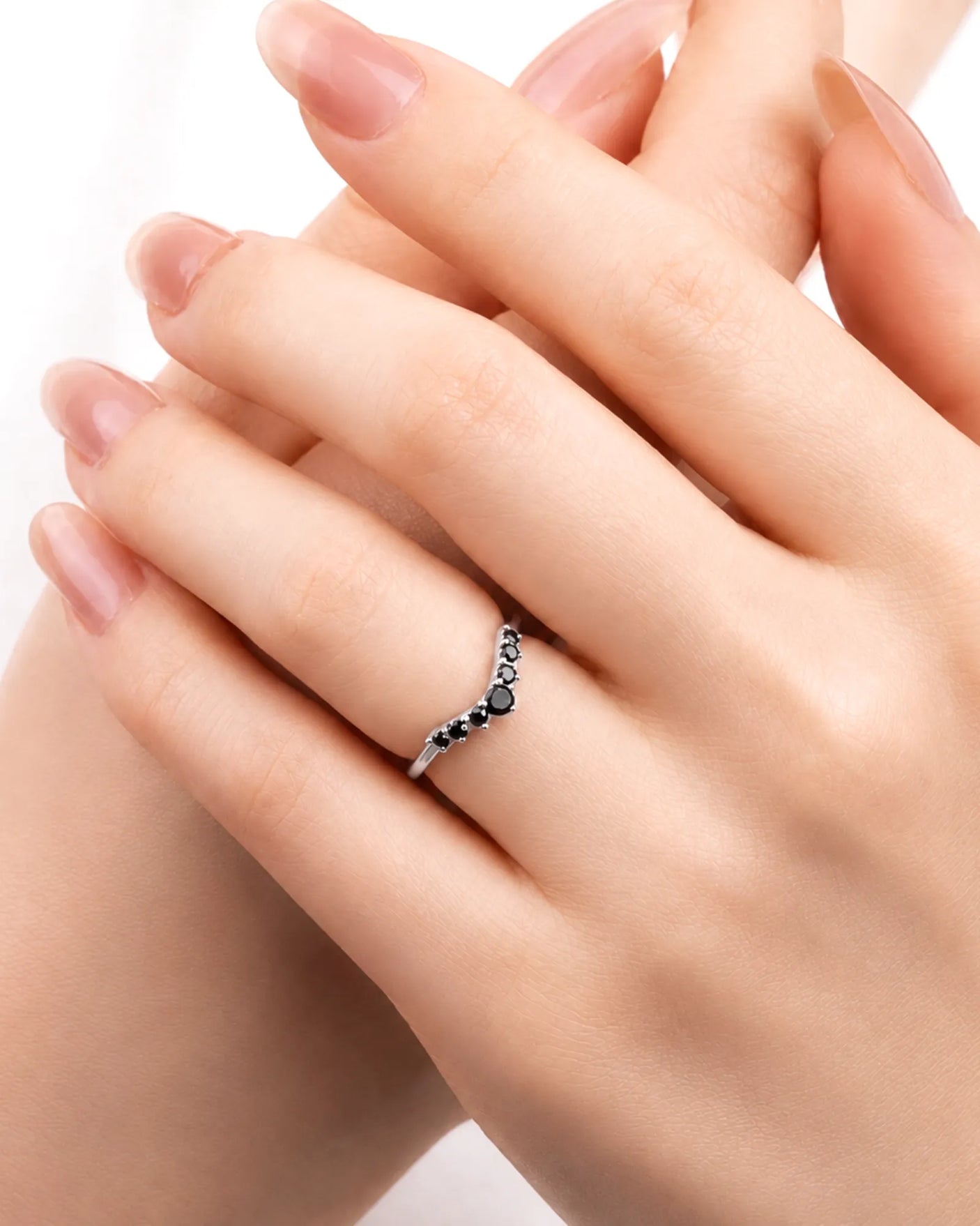 Black Diamond Curved Band in 18K Yellow Gold