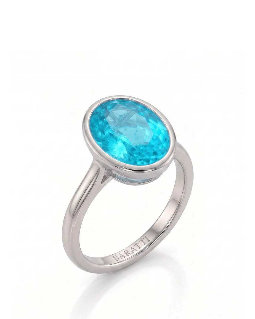 White gold view of AUREX Oval Paraiba Tourmaline bezel setting | SARATTI