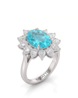 White gold view of ASTRA II Oval Paraiba Tourmaline cluster-shoulder solitaire setting | SARATTI