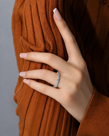 Art Nouveu Wedding Band with Diamonds in White Gold