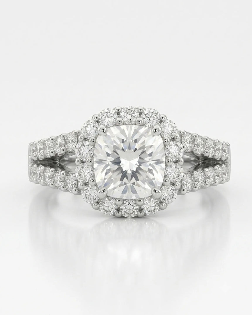 Erica • 2-carat Cushion Moissanite Ring in White Gold