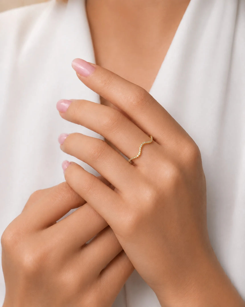 Expressive pear moissanite wedding set created for a romantic proposal in warm yellow gold - SARATTI