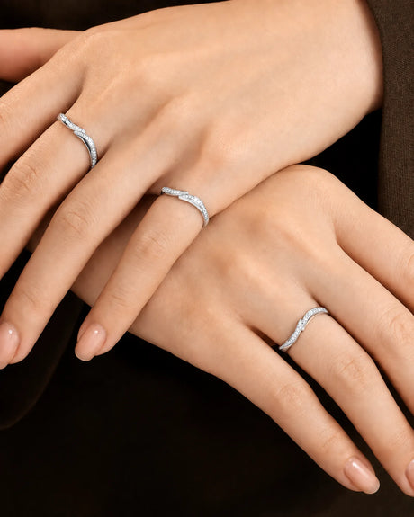 Wavy Diamond Half Eternity Wedding Band — 18K White Gold — View 2