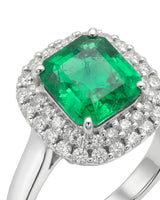 2 carat natural emerald double diamond frame ring in platinum | SARATTI