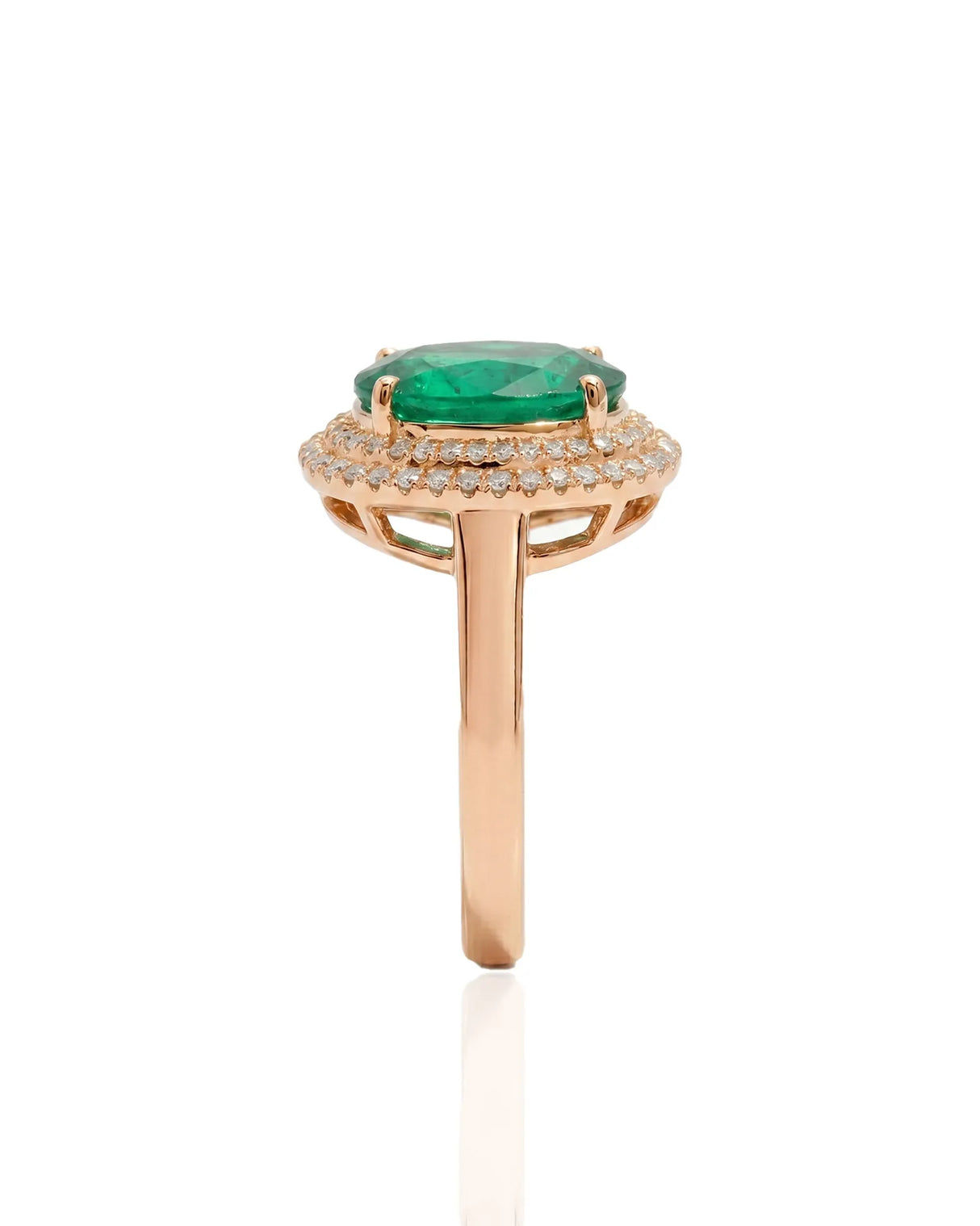 2 carat natural emerald oval halo ring in 18K rose gold | SARATTI
