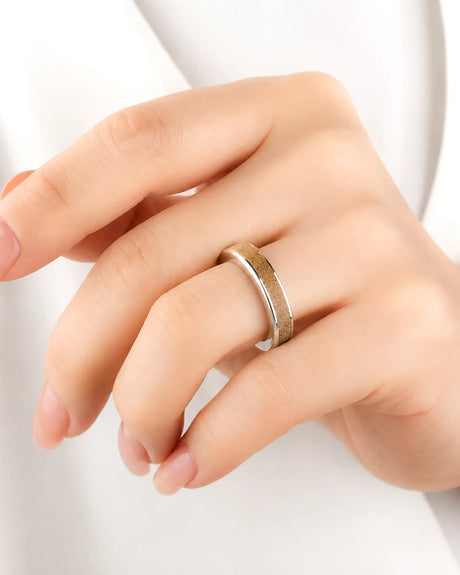Women's Wenge Wood Ring in White Gold