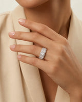 Oval Ring Wedding Band with Halo in White Gold