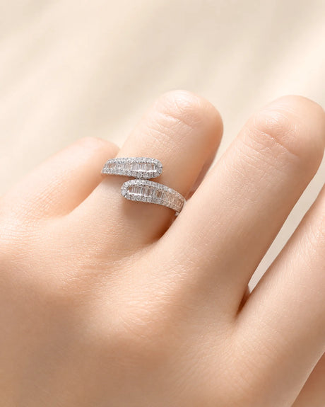 Baguette and Round Diamond Band in White Gold