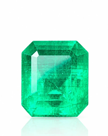 3.19ct Natural Emerald octagonal cut main view in vivid green | SARATTI