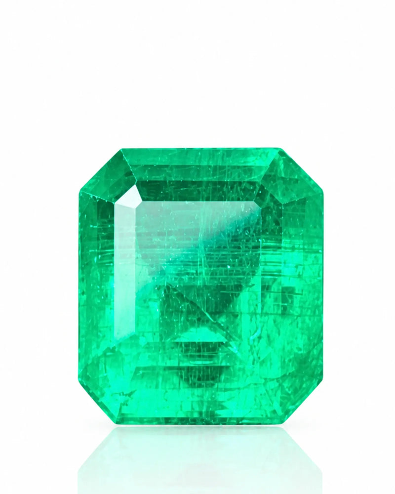 3.19ct Natural Emerald octagonal cut main view in vivid green | SARATTI