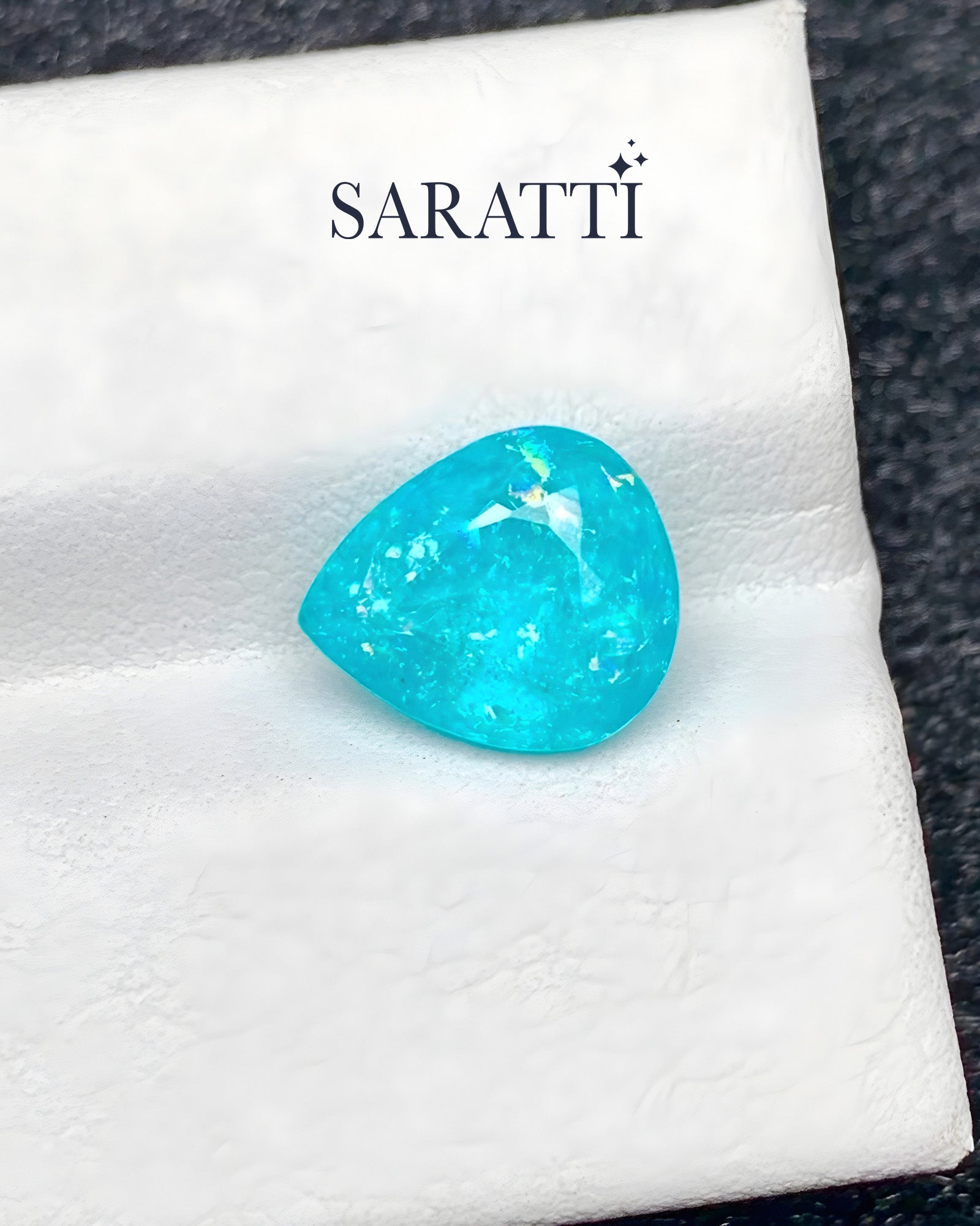 3.25 carat pear cut Paraiba tourmaline close-up - SARATTI