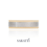 Mens comfort fit wedding band handcrafted luxury wedding ring in 18K white and yellow gold | SARATTI