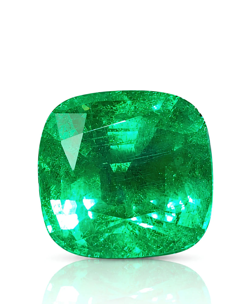 3.41ct Natural Emerald cushion cut main view in vivid green | SARATTI