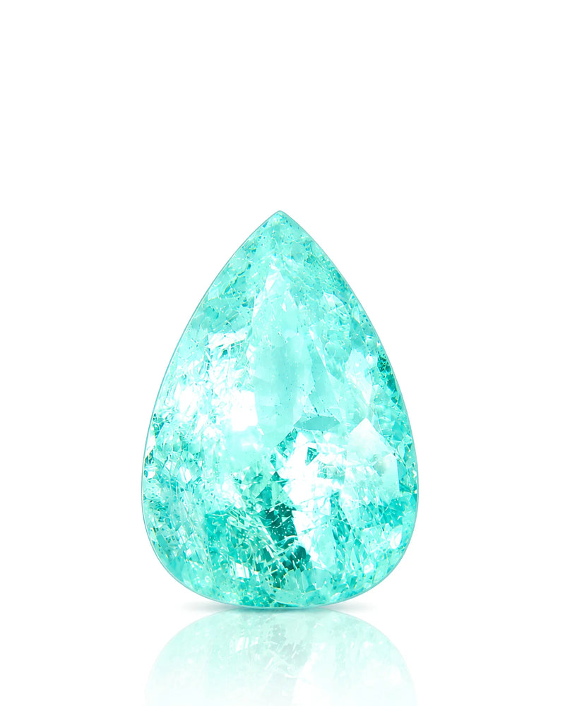 3.80ct Natural Neon Greenish Blue Tourmaline pear main view | SARATTI