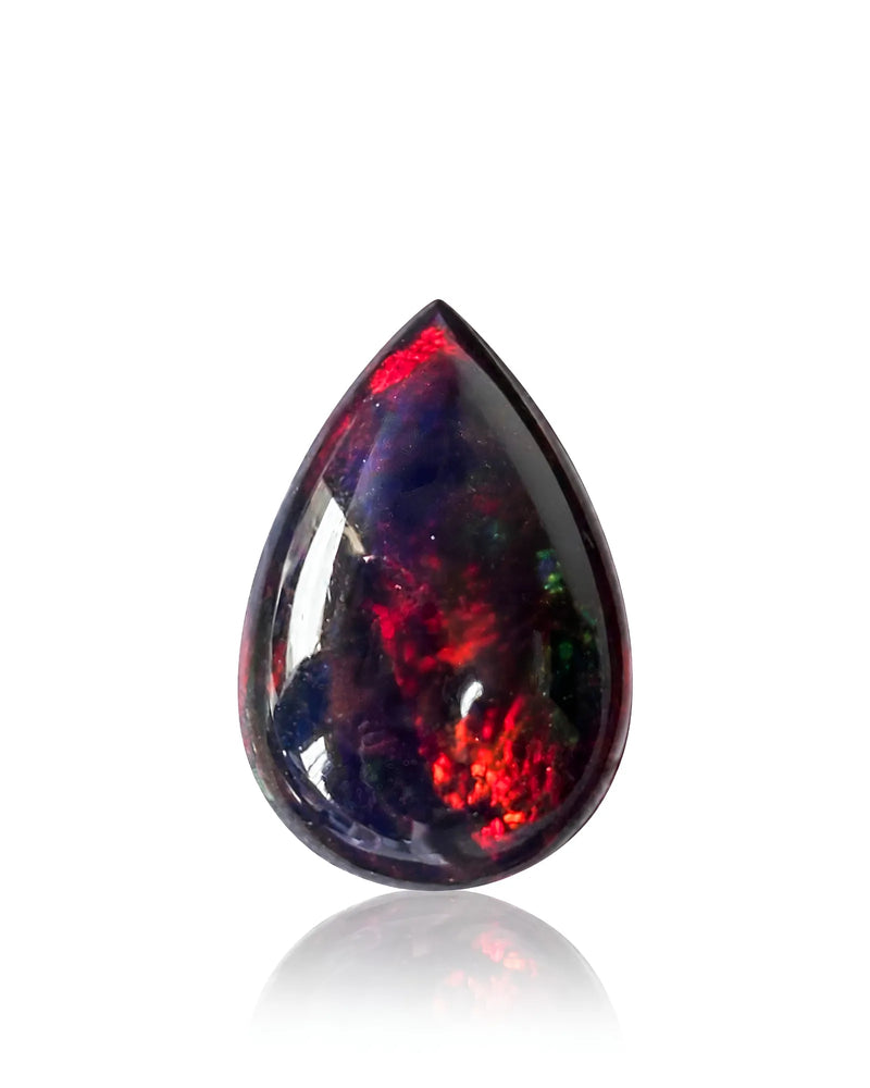 3.94ct Natural Ethiopian Black Opal pear cabochon front view | SARATTI
