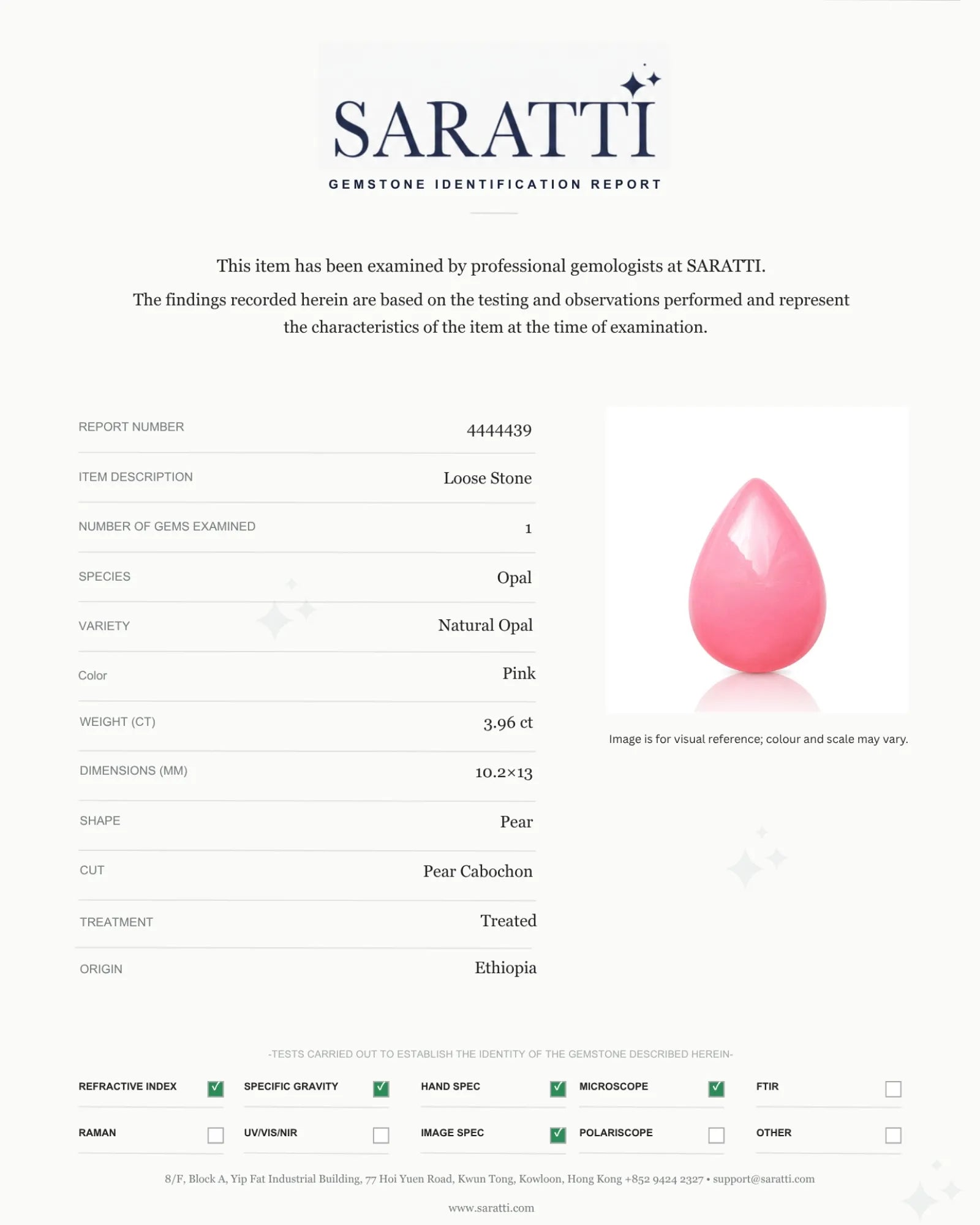 3.96ct Pink Opal cabochon measuring 10.2 × 13 mm - SARATTI
