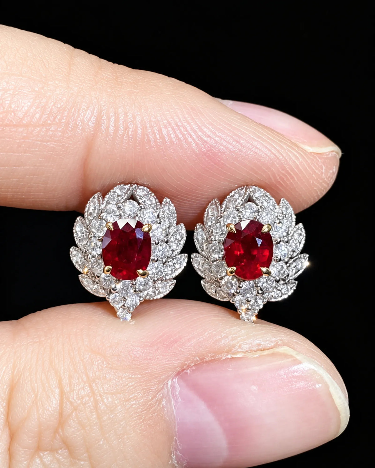 LAVINIA - Ruby Diamond Blossom Stud Earrings
