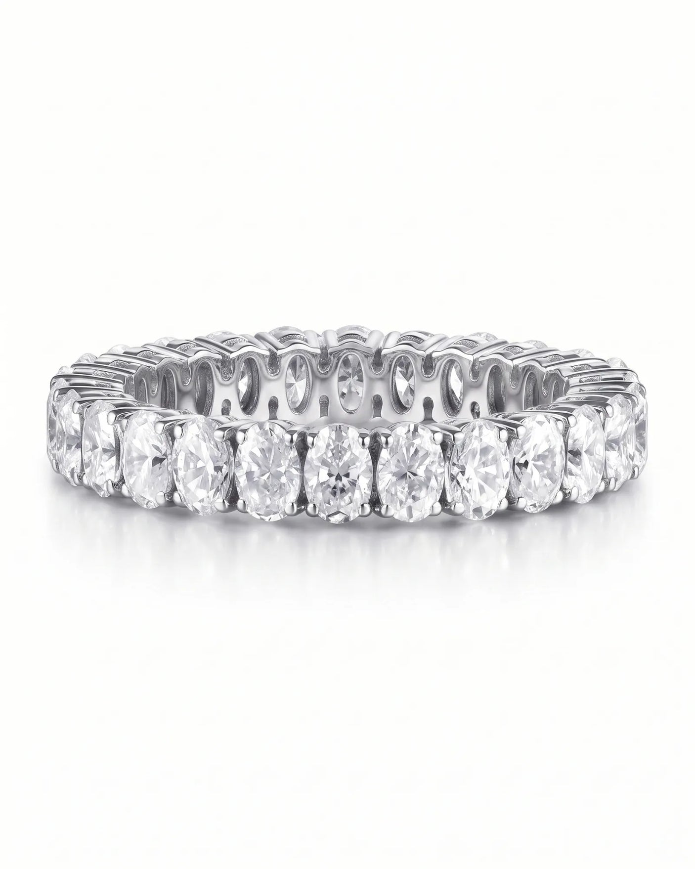 Oval Wedding Band in White Gold Prong Set