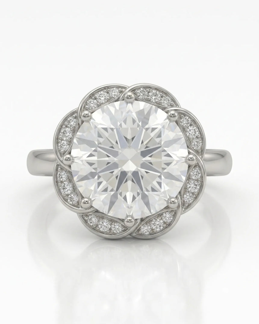 AYALA • 4 carat Moissanite Ring in White Gold with Halo