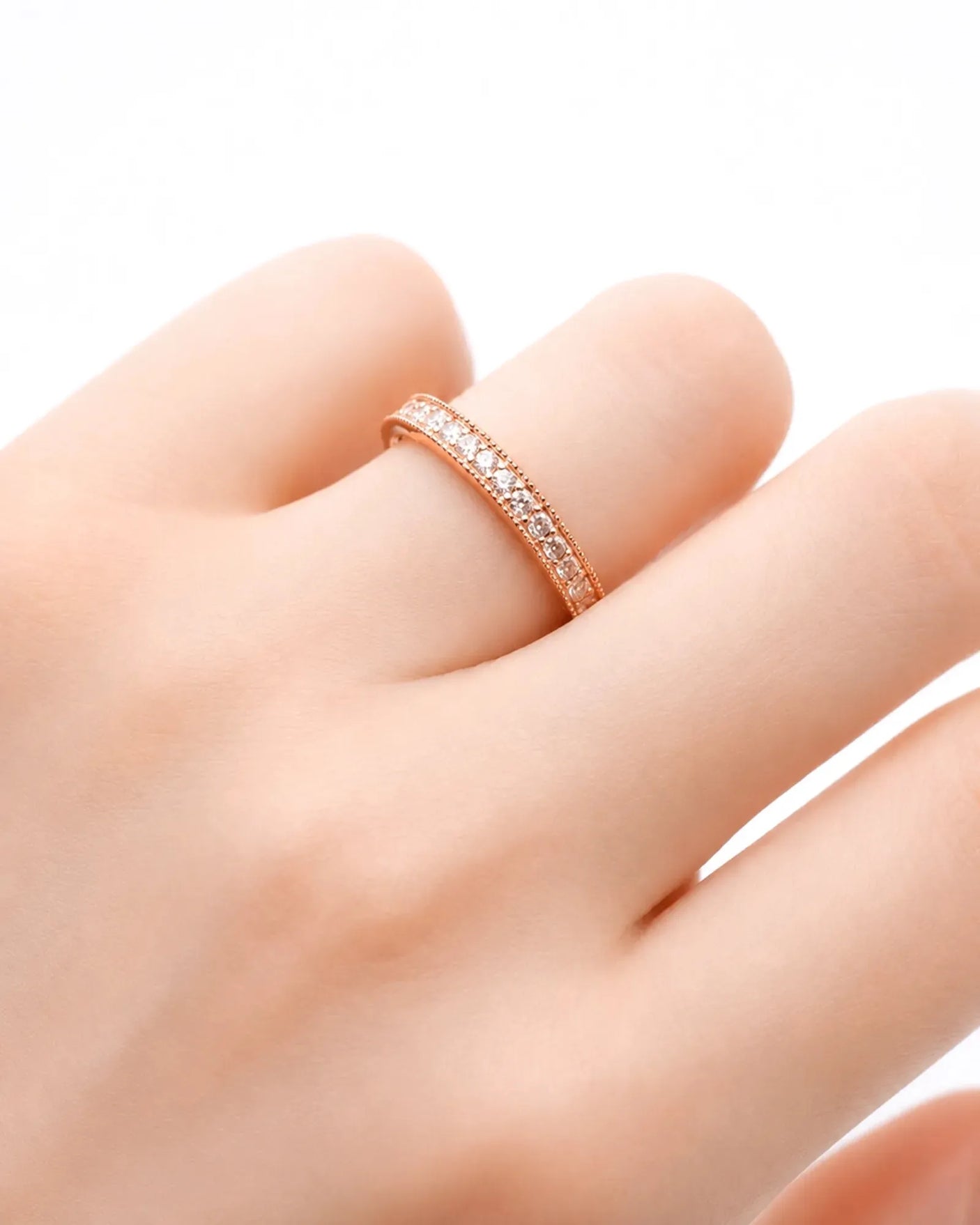 Milgrain Wedding Band with Diamonds in White Gold